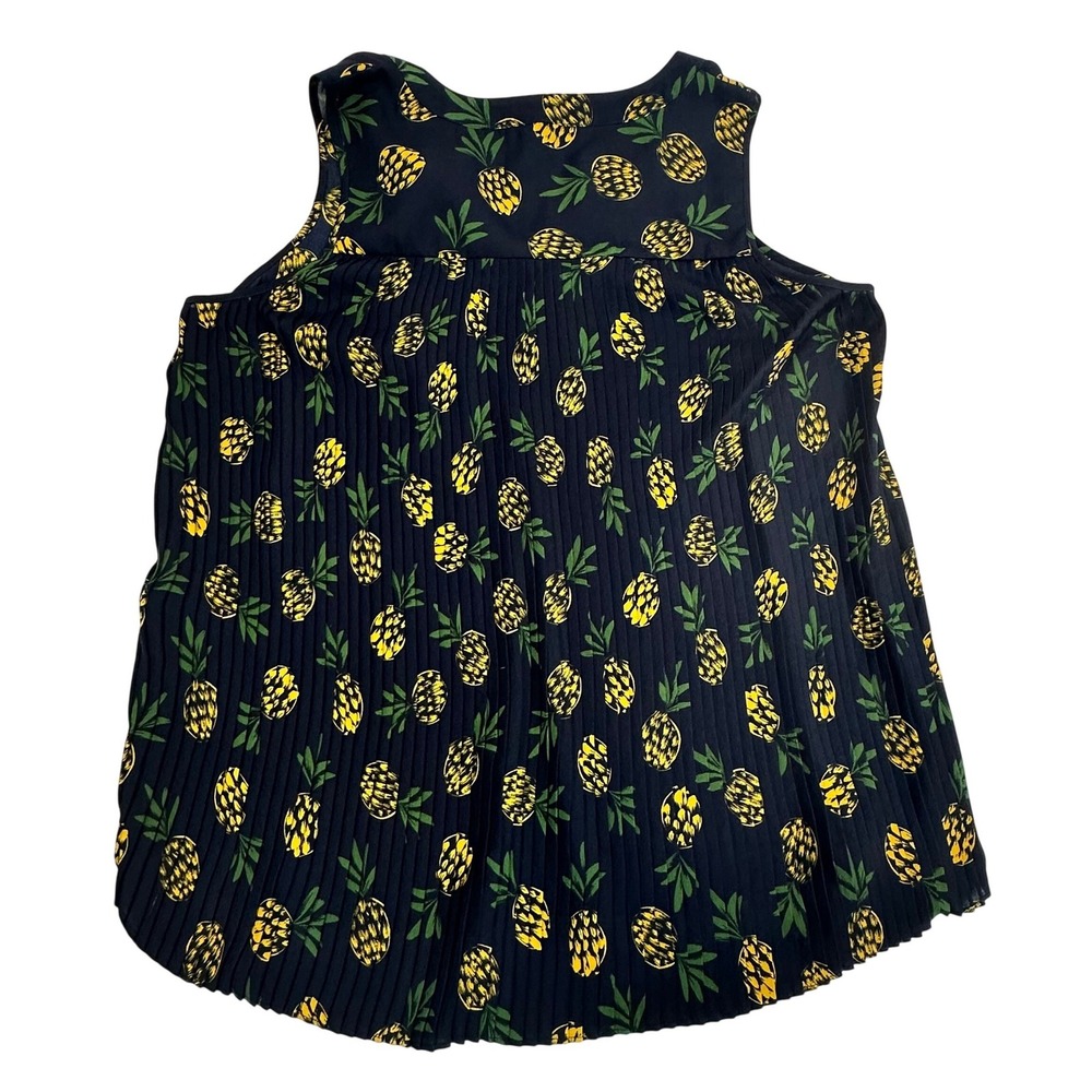 Zac & Rachel Navy Blue Pineapple Print Pleated Back Sleeveless Blouse Women's L - Picture 2 of 6